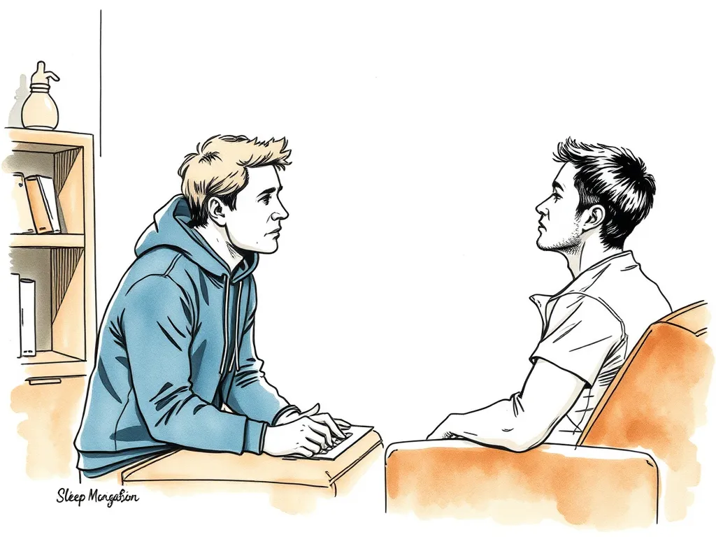Sports psychologist providing sleep therapy guidance to an athlete, highlighting professional support for insomnia relief.